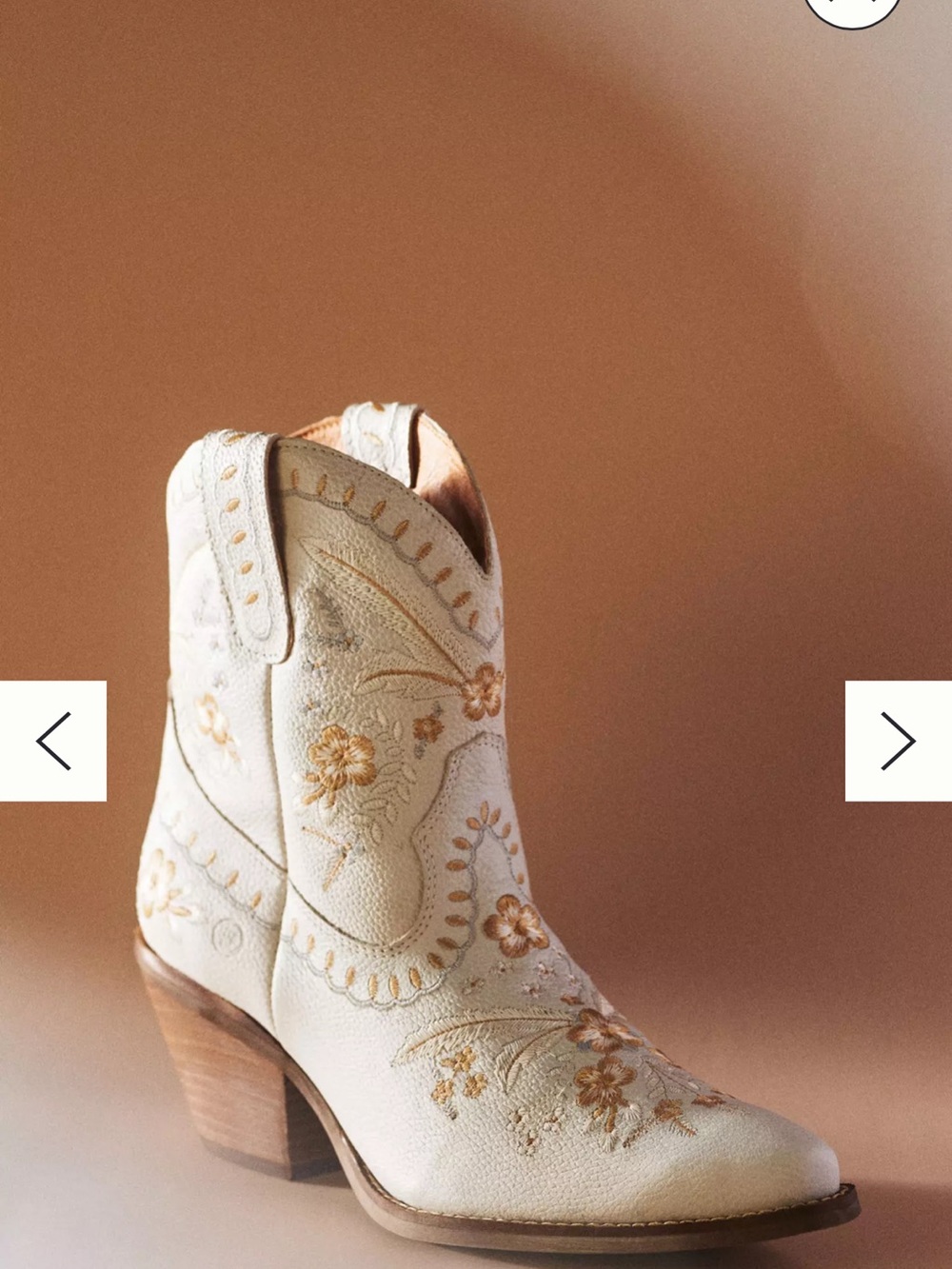 Cream Embroidered Western Ankle Boot - Women